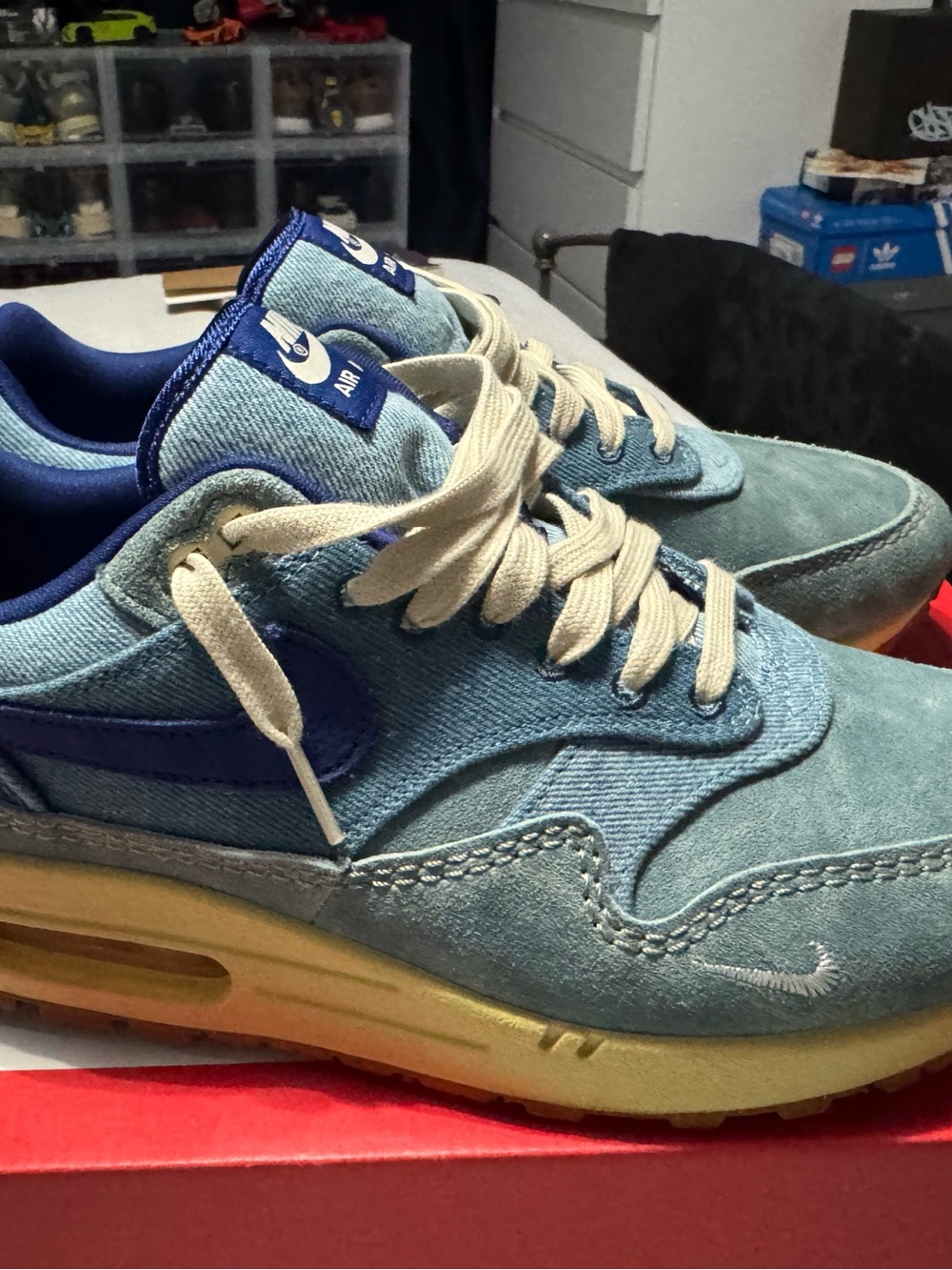 Nike Light Blue Denim Sneakers with Royal Blue Swoosh and Yellow Sole - Picture 4 of 6